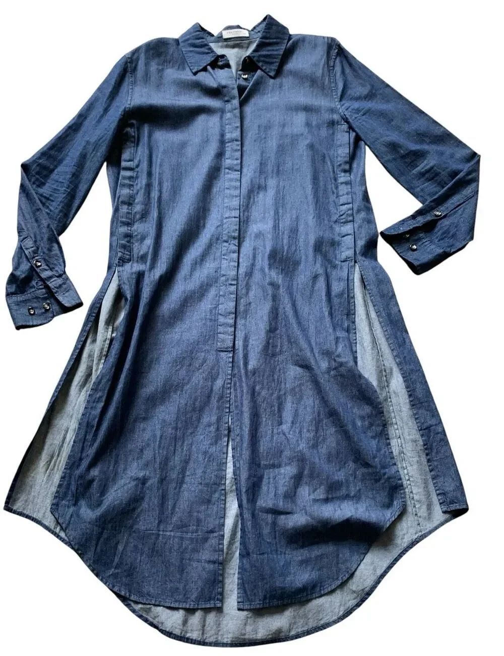 Equipment Femme Chambray Denim Side Blue Jean slits Shirt Dress sz M